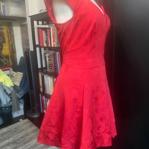 Zac Posen Red Jacquard Fit & Flare Dress Women’s 10 Cap Sleeve Elegant - Picture 3 of 9